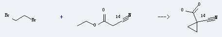 Acetic acid,2-cyano-14C-, ethyl ester is used to produce 1-[14C]cyanocyclopropanecarboxylic acid by reaction with 1,2-Dibromo-ethane.